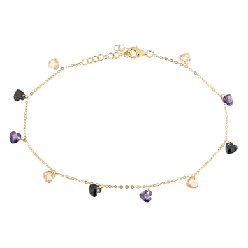 Cavigliera in argento dorato con cuori mix colour