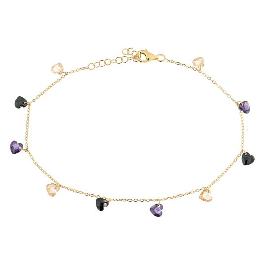 Cavigliera in argento dorato con cuori mix colour