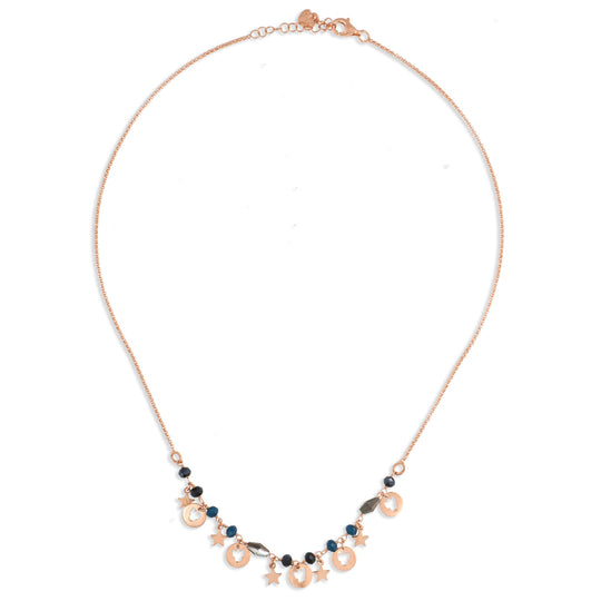 Collana in argento rosè  con angeli e stelle 5 traforati cm 40+3