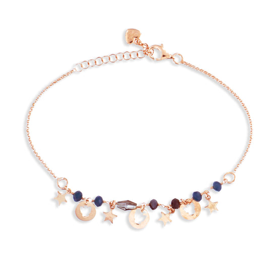 Bracciale in argento rosè con mix e pietre colorate  cuori e angioletti cm 16+3