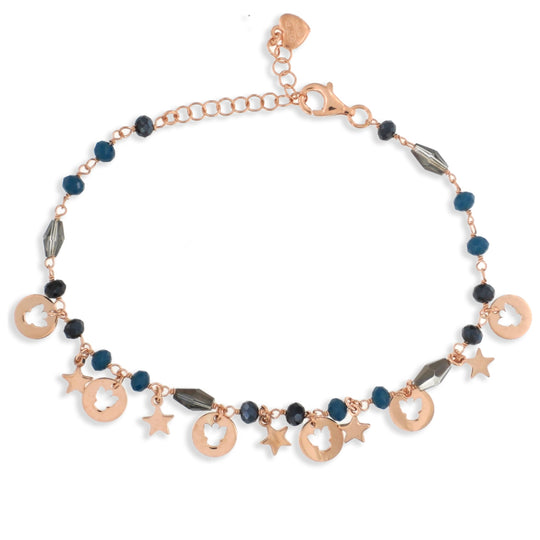 Bracciale in argento rosè con mix e pietre colorate  cuori e angioletti cm 16+3