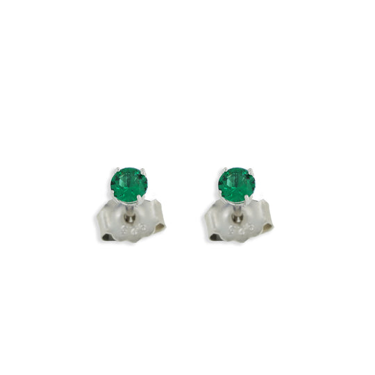 Orecchino in argento 925 pietra verde smeraldo 3 mm.