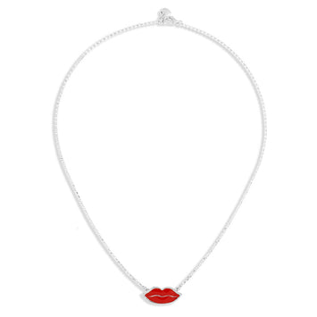 Collana bocca bacio smalto rosso Argento