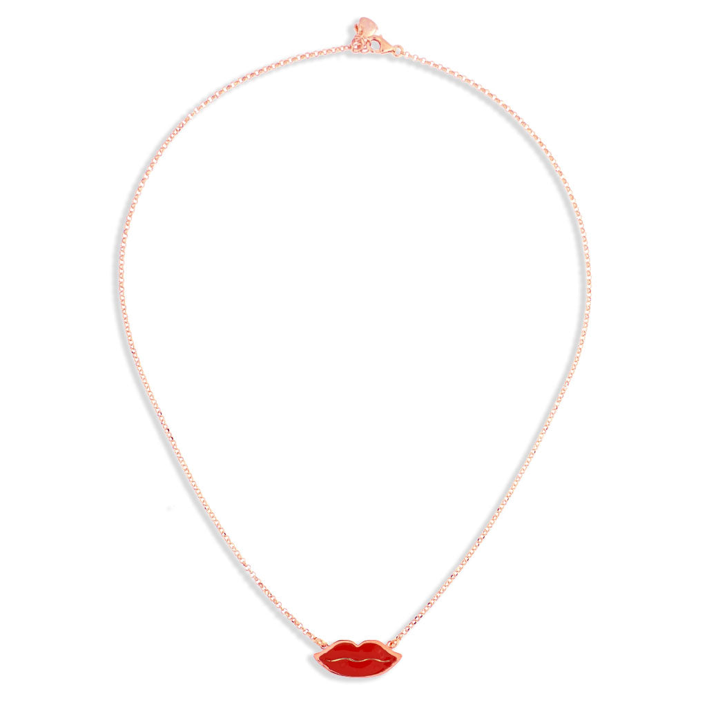 Collana bocca bacio smalto rosso Argento