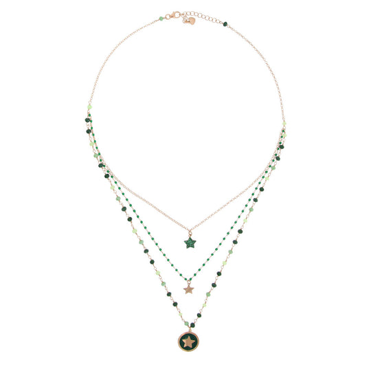Collana 3 fili in argento rosato con stella in smalto e pietre