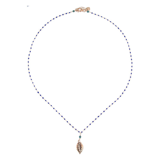 Collana 1 filo  in argento rosato con foglia e pietre