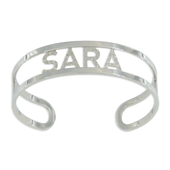 Bracciale aperto in argento rodiato con lettere o simboli Rodiati