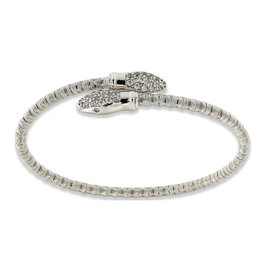 Bracciale Le Sovì serpente 2 teste con zirconi in argento rodiato realizzato a mano