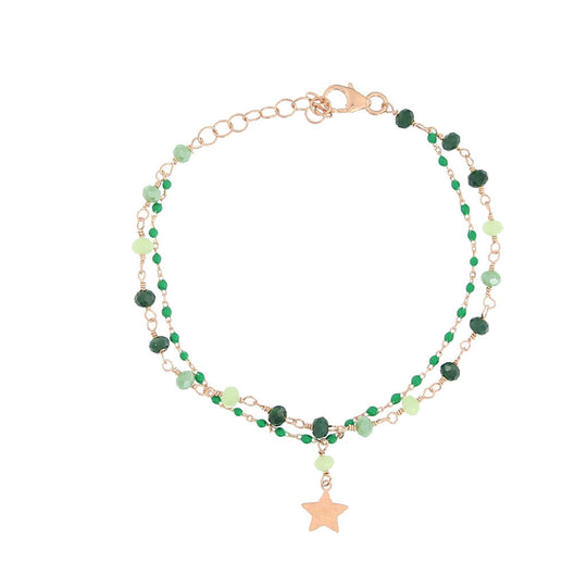 Bracciale in argento rosato 2 fili con stella e pietre