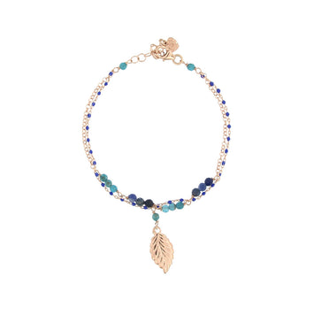 Bracciale in argento rosato 2 fili con foglia e pietre