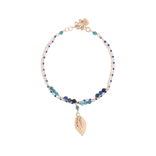 Bracciale in argento rosato 2 fili con foglia e pietre