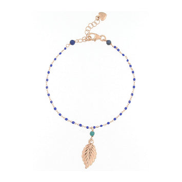 Bracciale in argento rosato 1 filo con foglia e pietre
