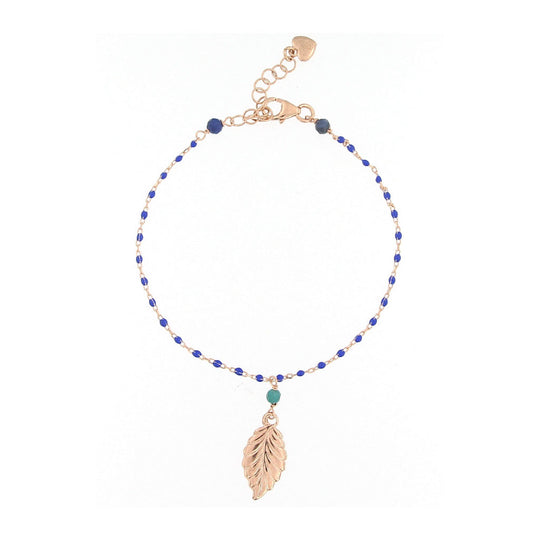 Bracciale in argento rosato 1 filo con foglia e pietre