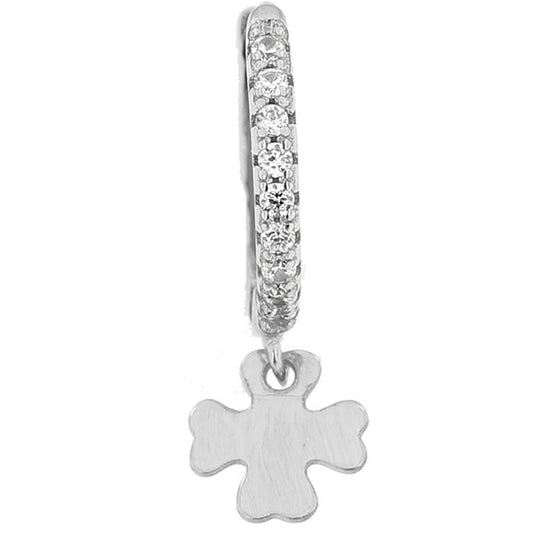 Monorecchino in argento bianco con quadrifoglio