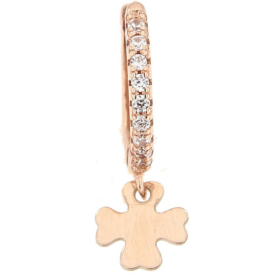 Monorecchino in argento rosé con quadrifoglio