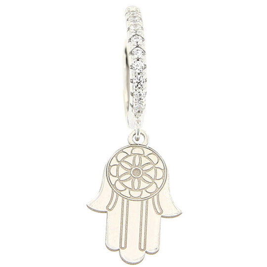 Monorecchino in argento bianco con mano di Fatima