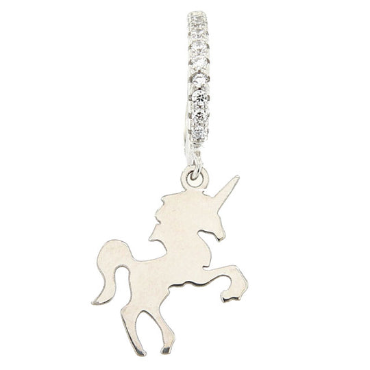 Monorecchino in argento bianco con unicorno