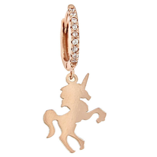 Monorecchino in argento rosé con unicorno