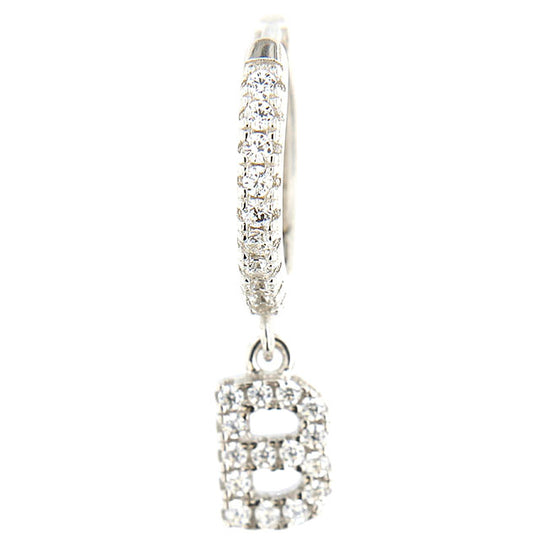 Monorecchino in argento bianco con lettera B