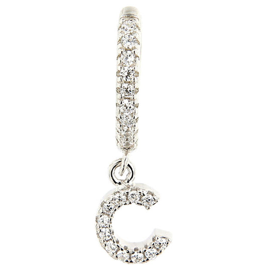 Monorecchino in argento bianco con lettera C