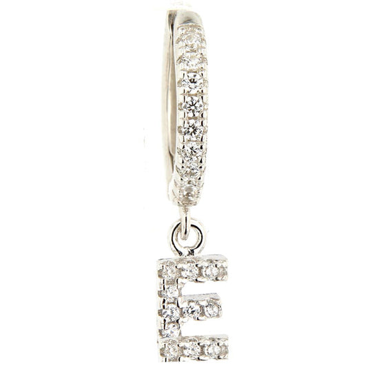 Monorecchino in argento bianco con lettera E