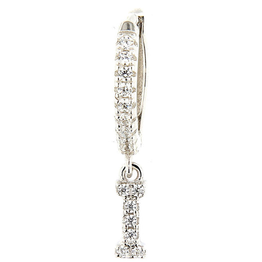 Monorecchino in argento bianco con lettera I