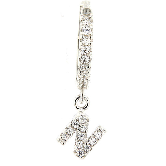 Monorecchino in argento bianco con lettera N