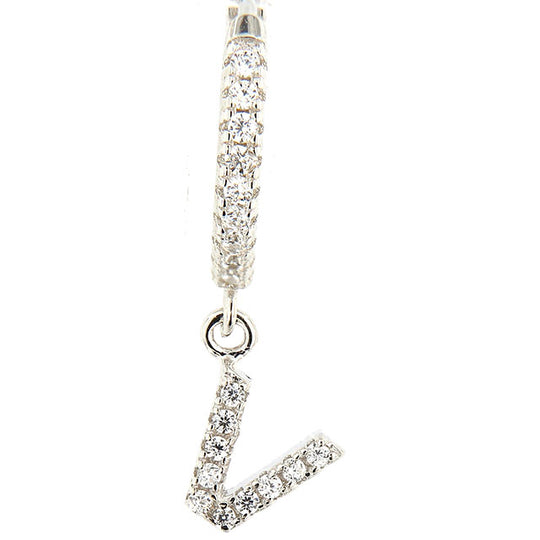 Monorecchino in argento bianco con lettera V