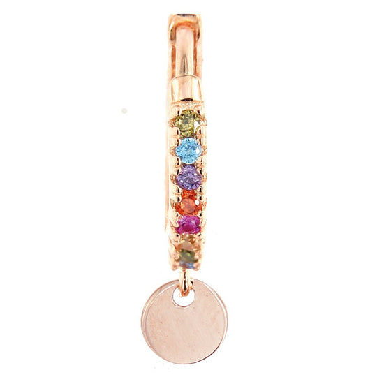 Monorecchino in argento rosé con cerchietto zirconi colorati e tondo