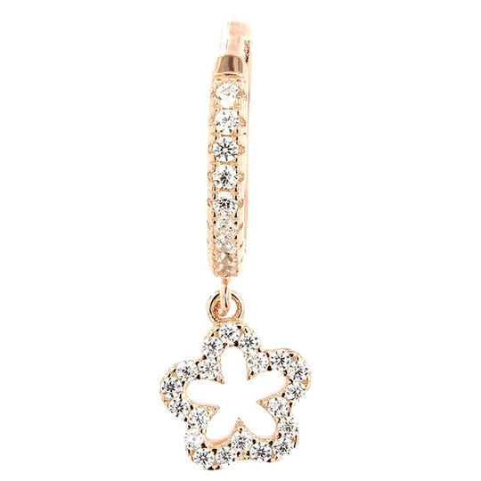 Monorecchino in argento rosé con fiore zirconi