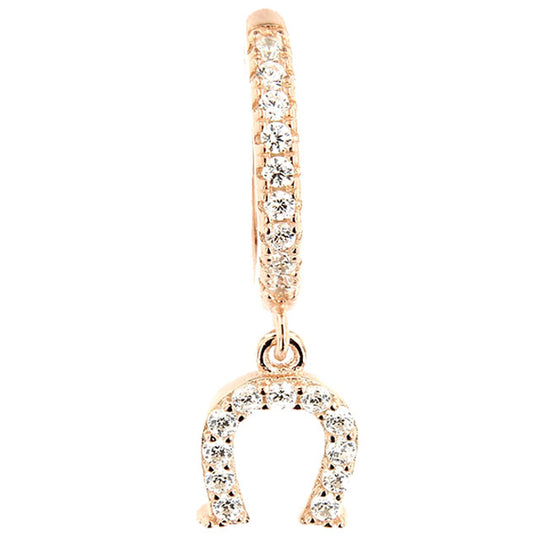 Monorecchino in argento rosé con ferro di cavallo zirconi