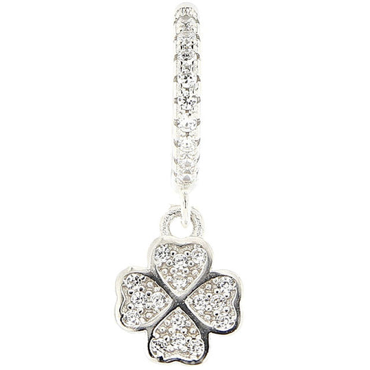 Monorecchino in argento bianco con quadrifoglio zirconi