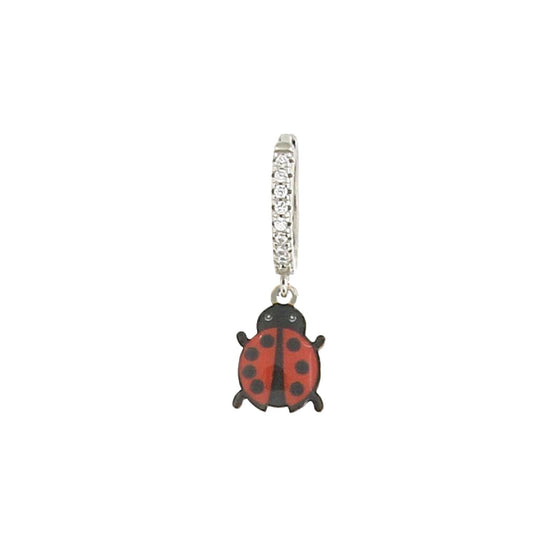 Mono orecchino con pietre  in argento e smalto coccinella