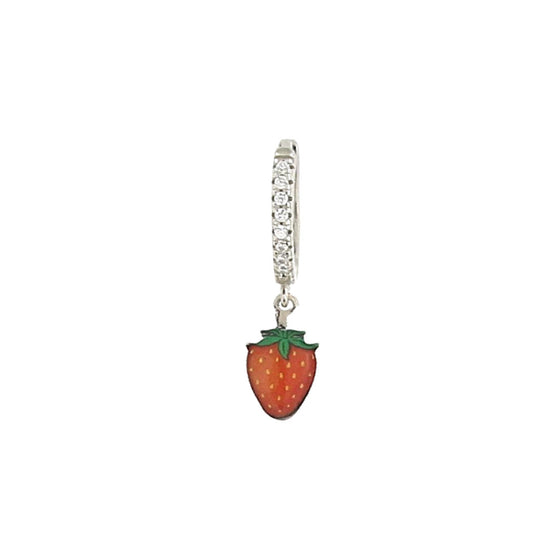 Mono orecchino con pietre  in argento e smalto fragola