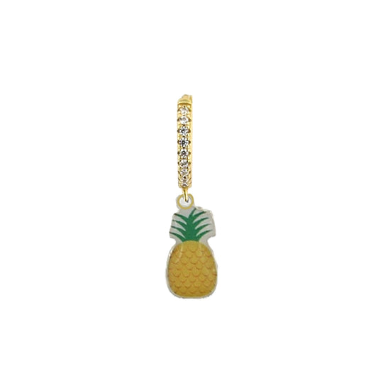 Mono orecchino con pietre  in argento e smalto ananas