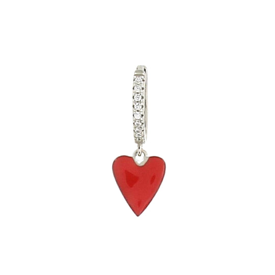 Mono orecchino con pietre in argento doppio smalto cuore rosso