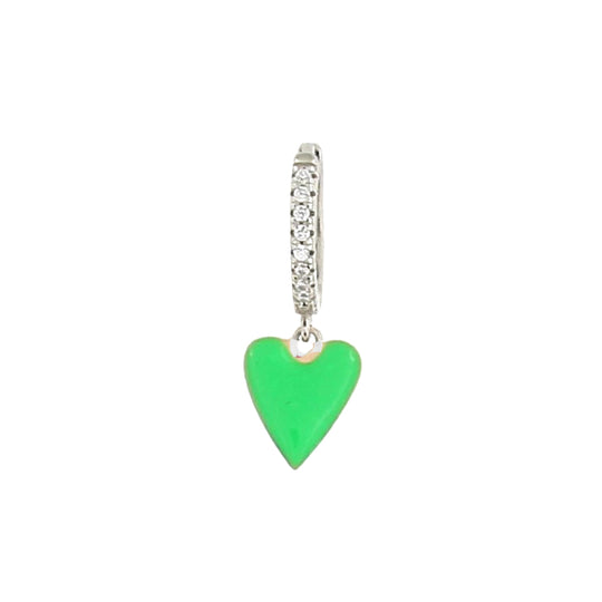 Mono orecchino con pietre in argento doppio smalto cuore verde fluo