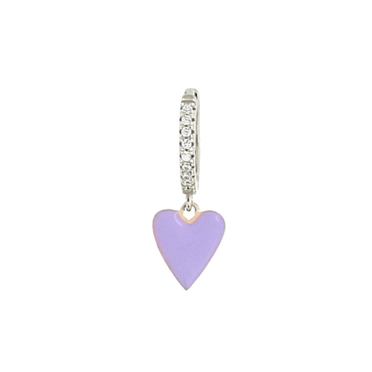 Mono orecchino con pietre in argento doppio smalto cuore lilla