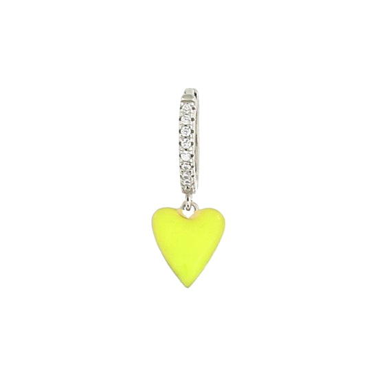 Mono orecchino con pietre in argento doppio smalto cuore giallo fluo