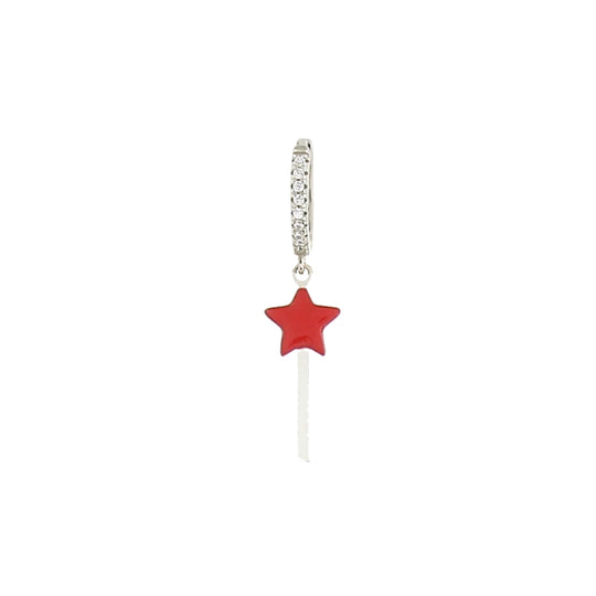 Mono orecchino con pietre in argento doppio smalto bacchetta magica rossa