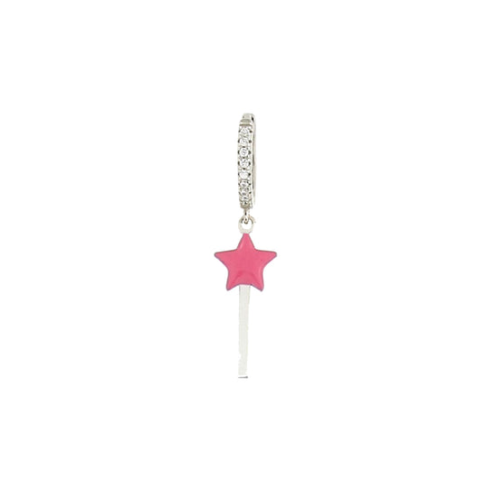 Mono orecchino con pietre in argento doppio smalto bacchetta magica rosa fluo