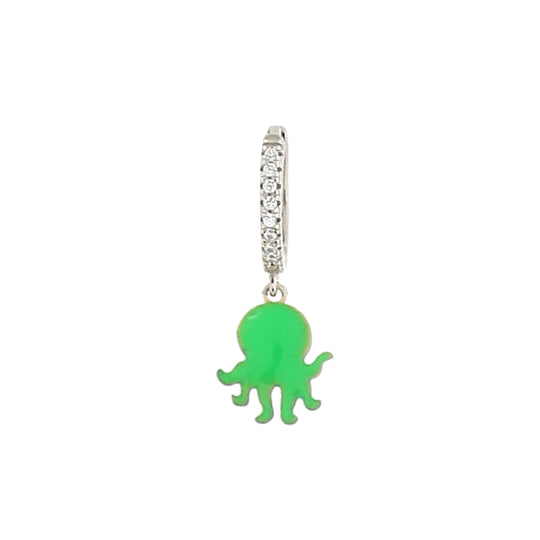 Mono orecchino con pietre in argento doppio smalto polipo verde fluo