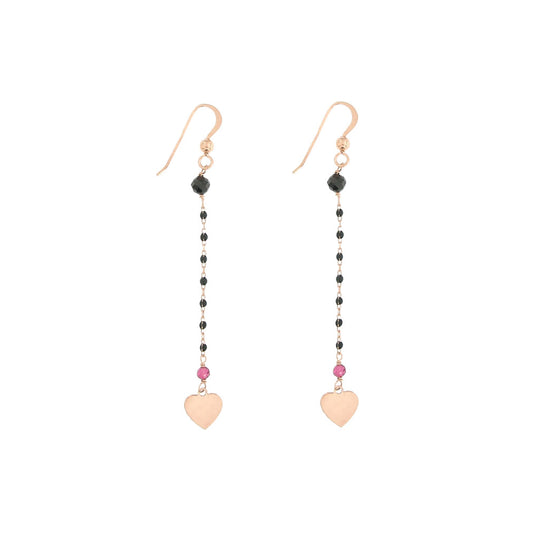 Orecchino coppia in argento rosato 1 filo con cuore e pietre