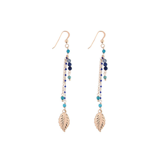 Orecchino coppia in argento rosato 3 fili con foglia e pietre