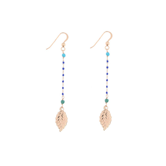 Orecchino coppia in argento rosato 1 filo con foglia e pietre