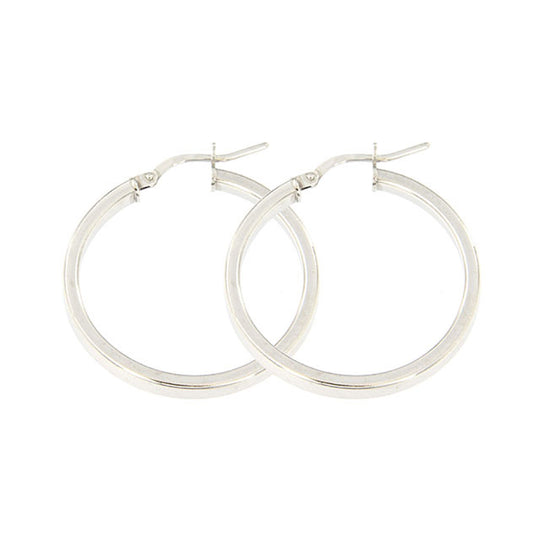 Orecchini in argento bianco cerchio 2,5 cm tubo rettangolare