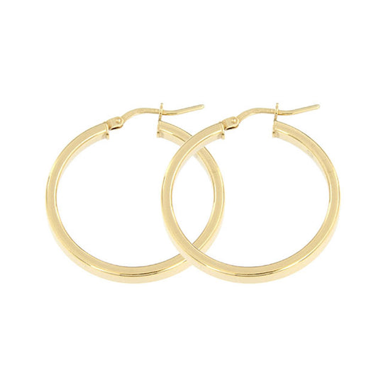 Orecchini in argento dorato cerchio 2,5 cm tubo rettangolare