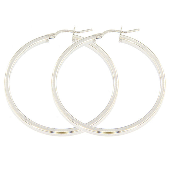 Orecchini in argento bianco cerchio 3,5 cm tubo rettangolare