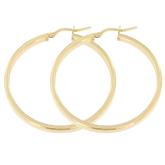 Orecchini in argento dorato cerchio 3,5 cm tubo rettangolare