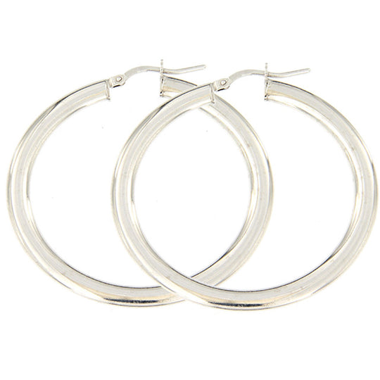 Orecchini in argento bianco cerchio 3,2 cm tubo ovale